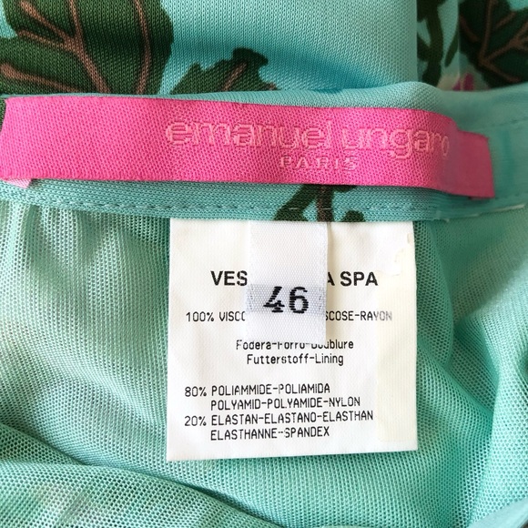 Vtg Emanuel Ungaro Floral Flower Butterfly Print Turquoise Viscose Midi Skirt 46 - Picture 15 of 17